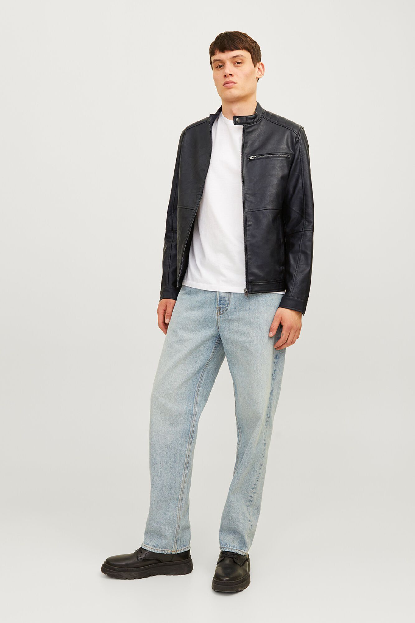 Jack & Jones Chamarra biker efecto piel negro