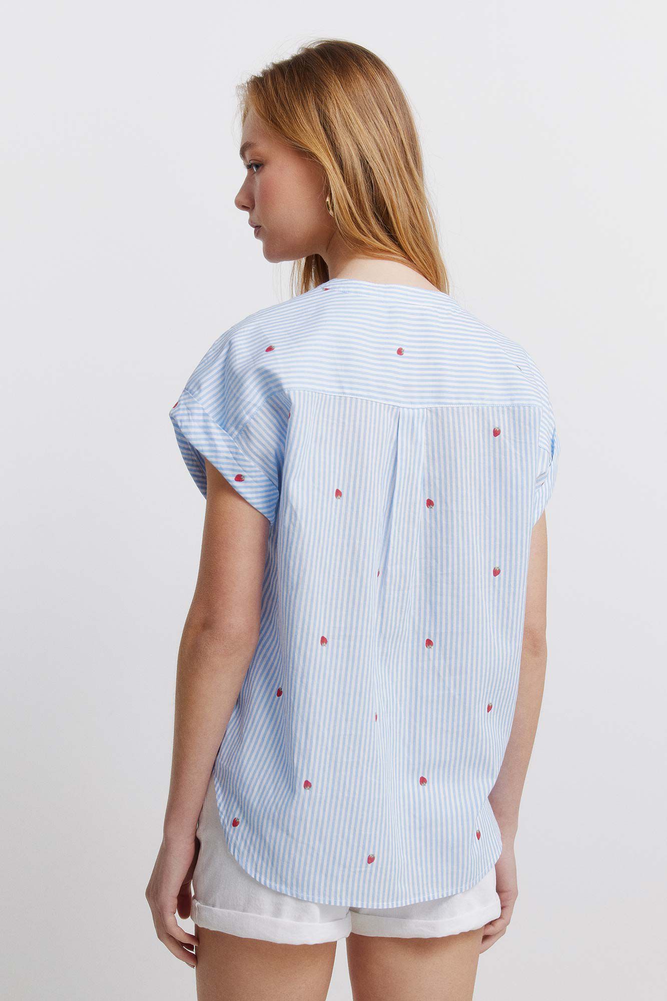 Springfield Camisa de algod&oacute;n cuello mao turquesa