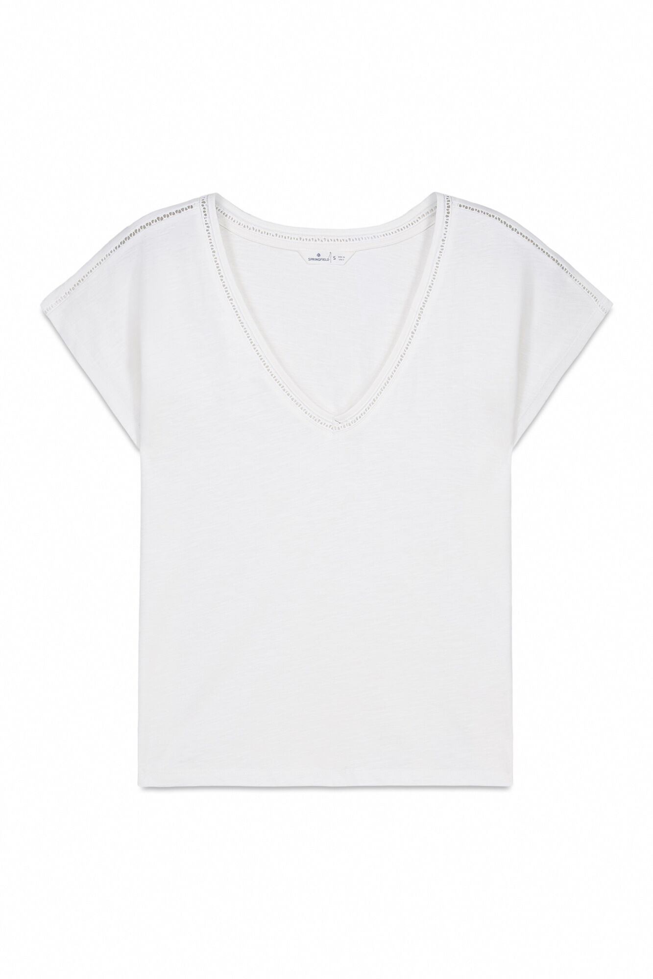 Springfield Playera escote en pico de encaje blanco