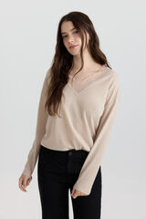 Springfield Playera cuello pico de encaje beige