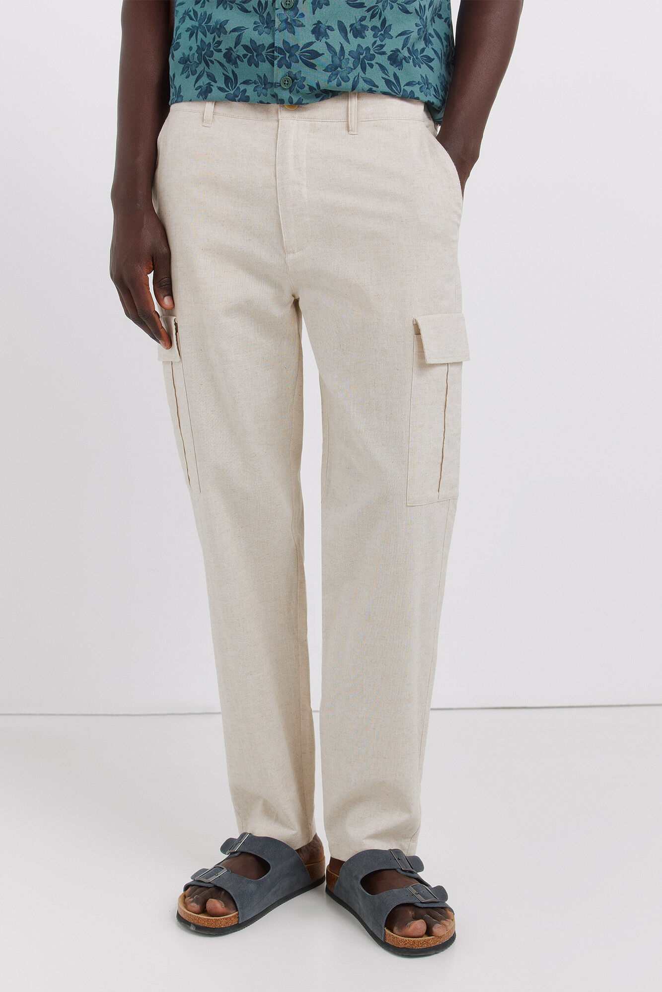 Springfield Pantal&oacute;n cargo de lino slim fit blanco