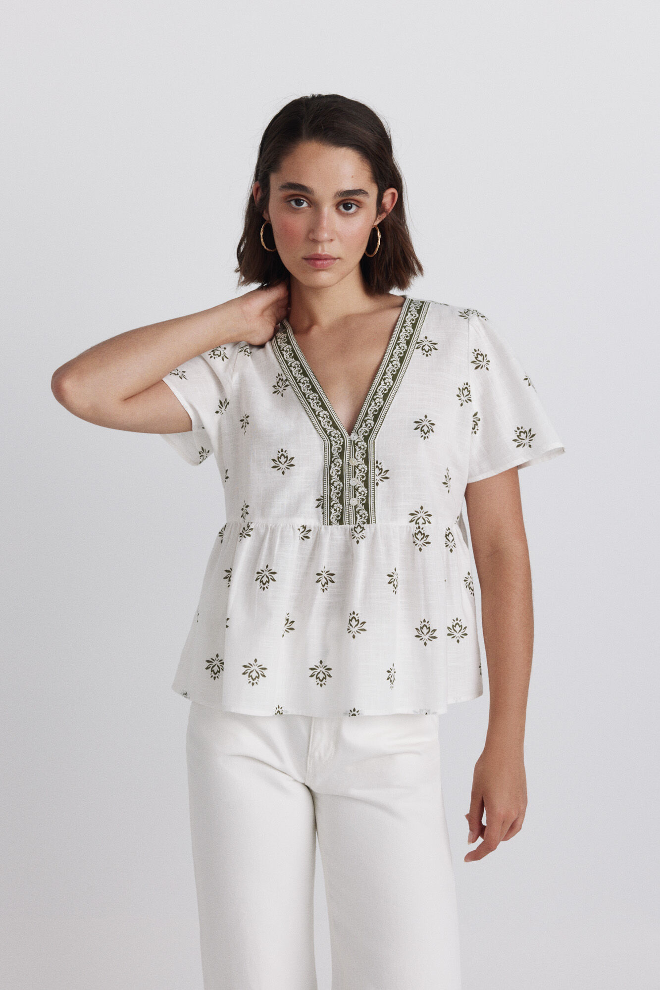 Springfield Camisa peplum con detalles en el escote