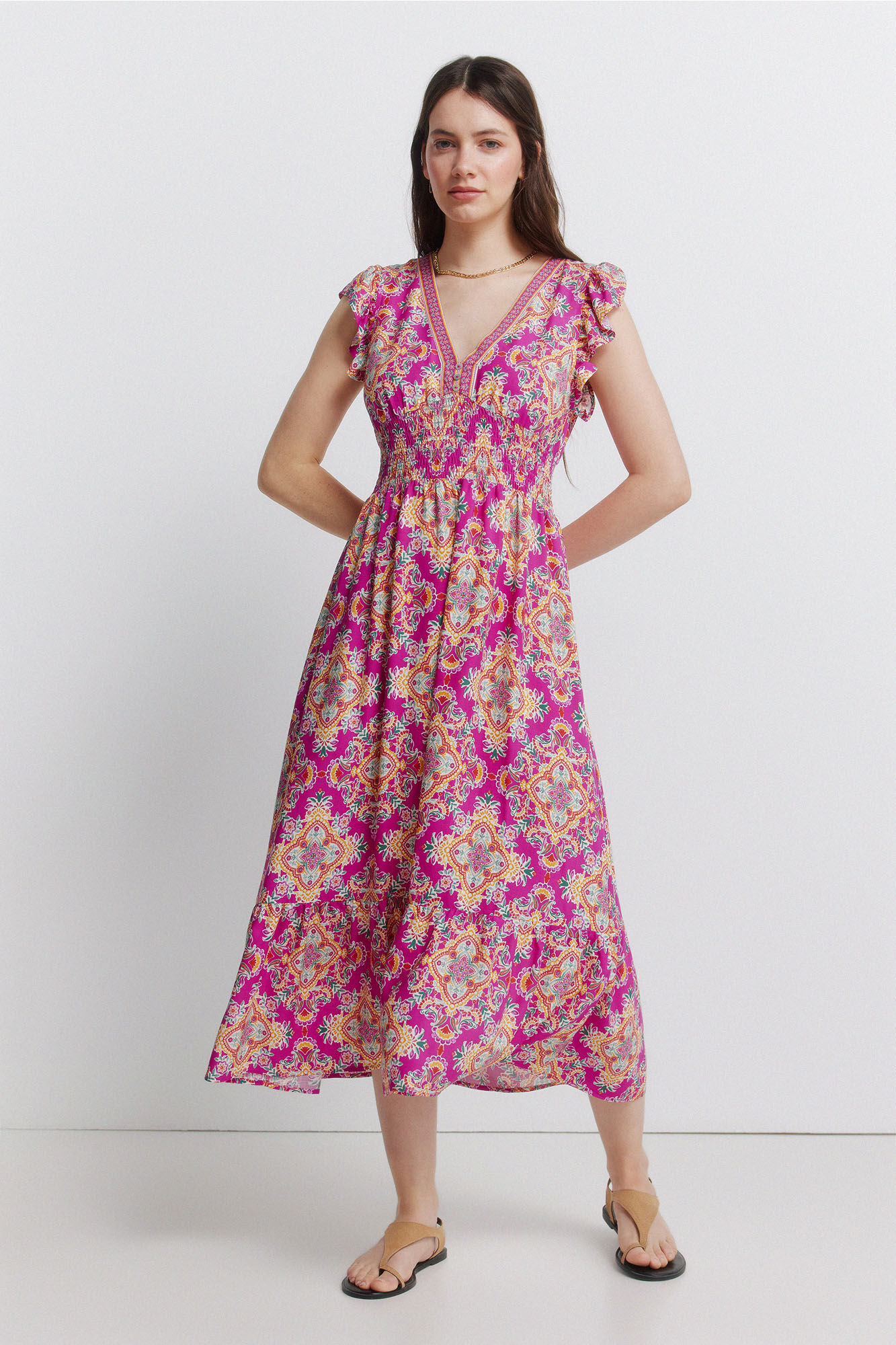 Springfield Vestido midi con volantes en el hombro
