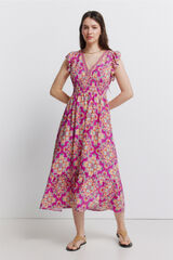 Springfield Vestido midi con volantes en el hombro fucsia