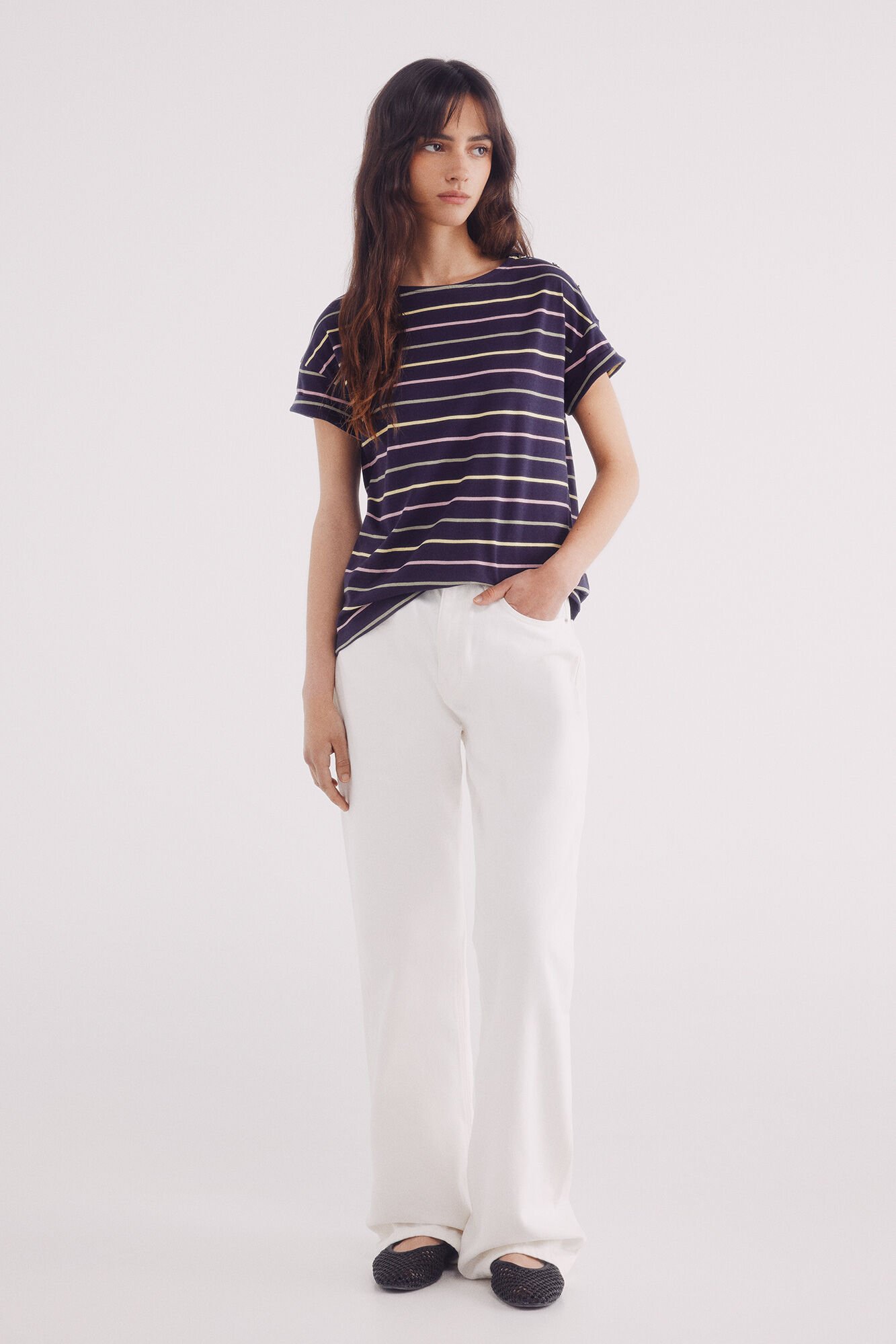 Springfield Playera rayas botones hombro marino