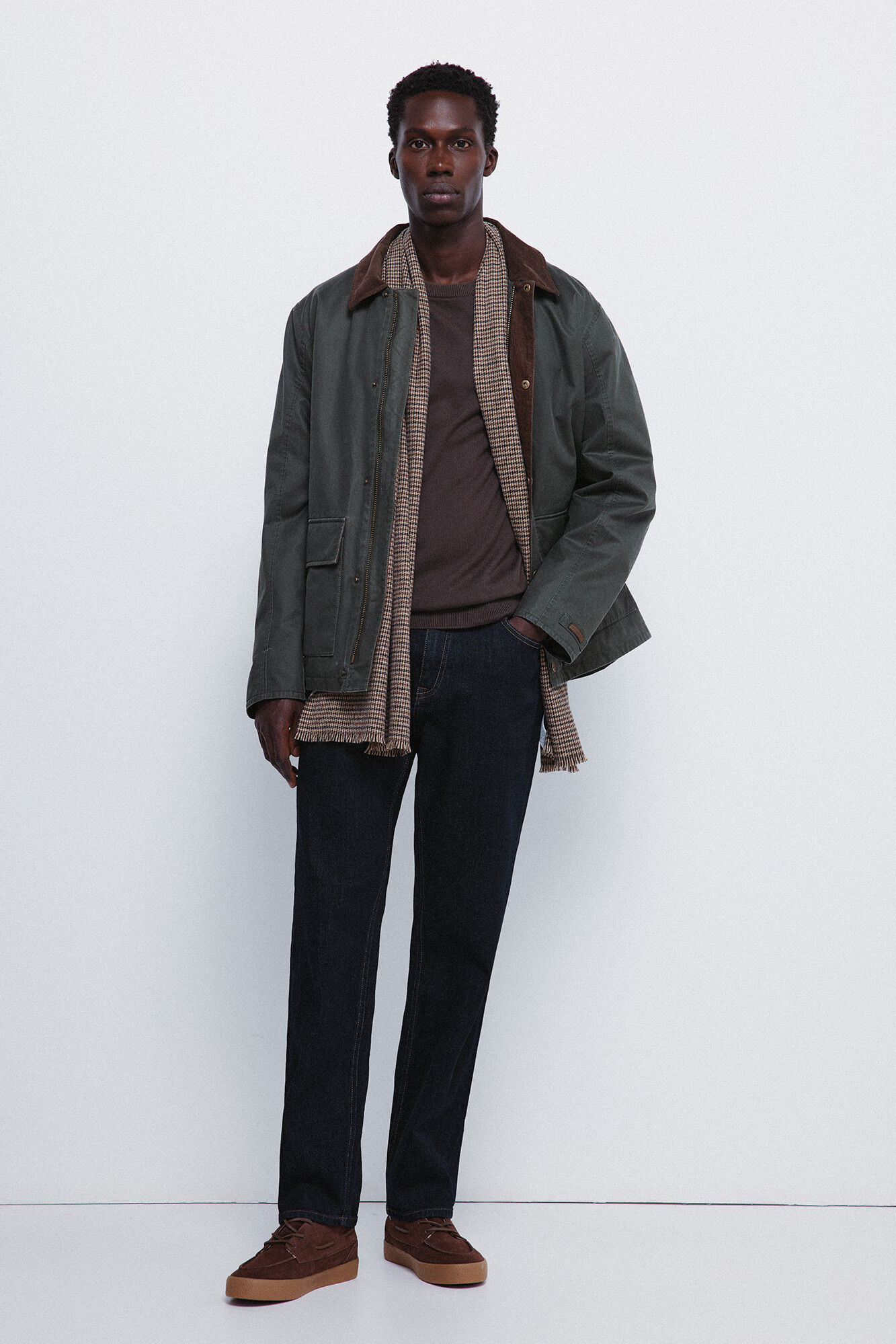 Springfield Parka short con cuello de pana kaki