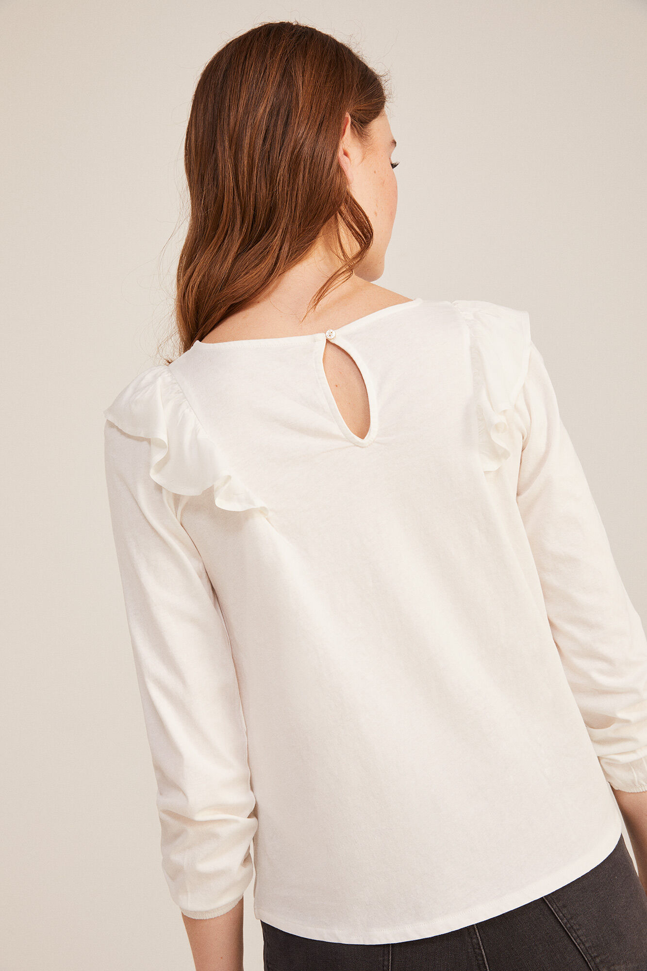 Springfield Playera Bimateria Hombros Volante beige
