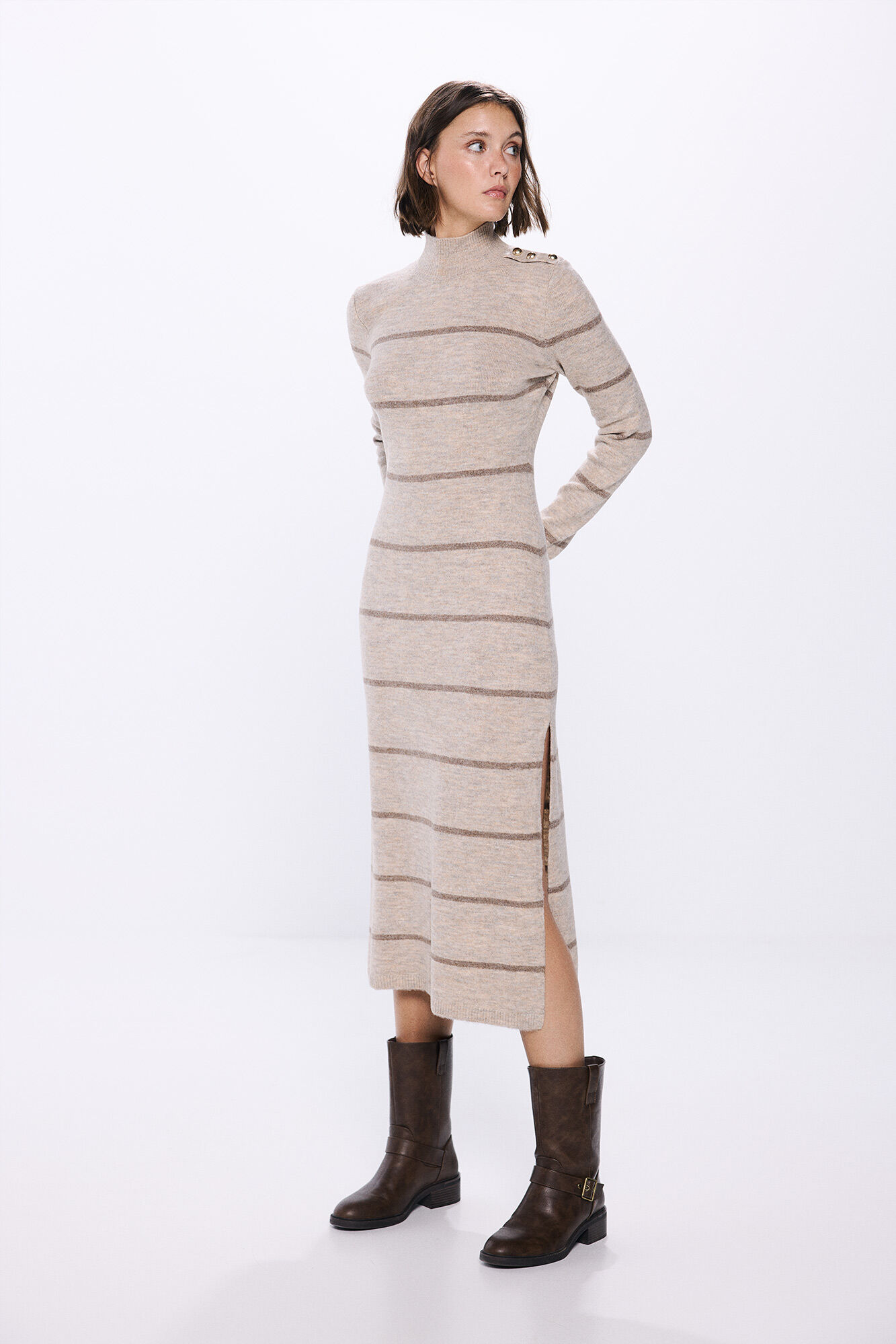 Springfield Vestido midi tejido botones hombro