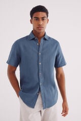 Springfield Camisa manga corta tejido rústico azul