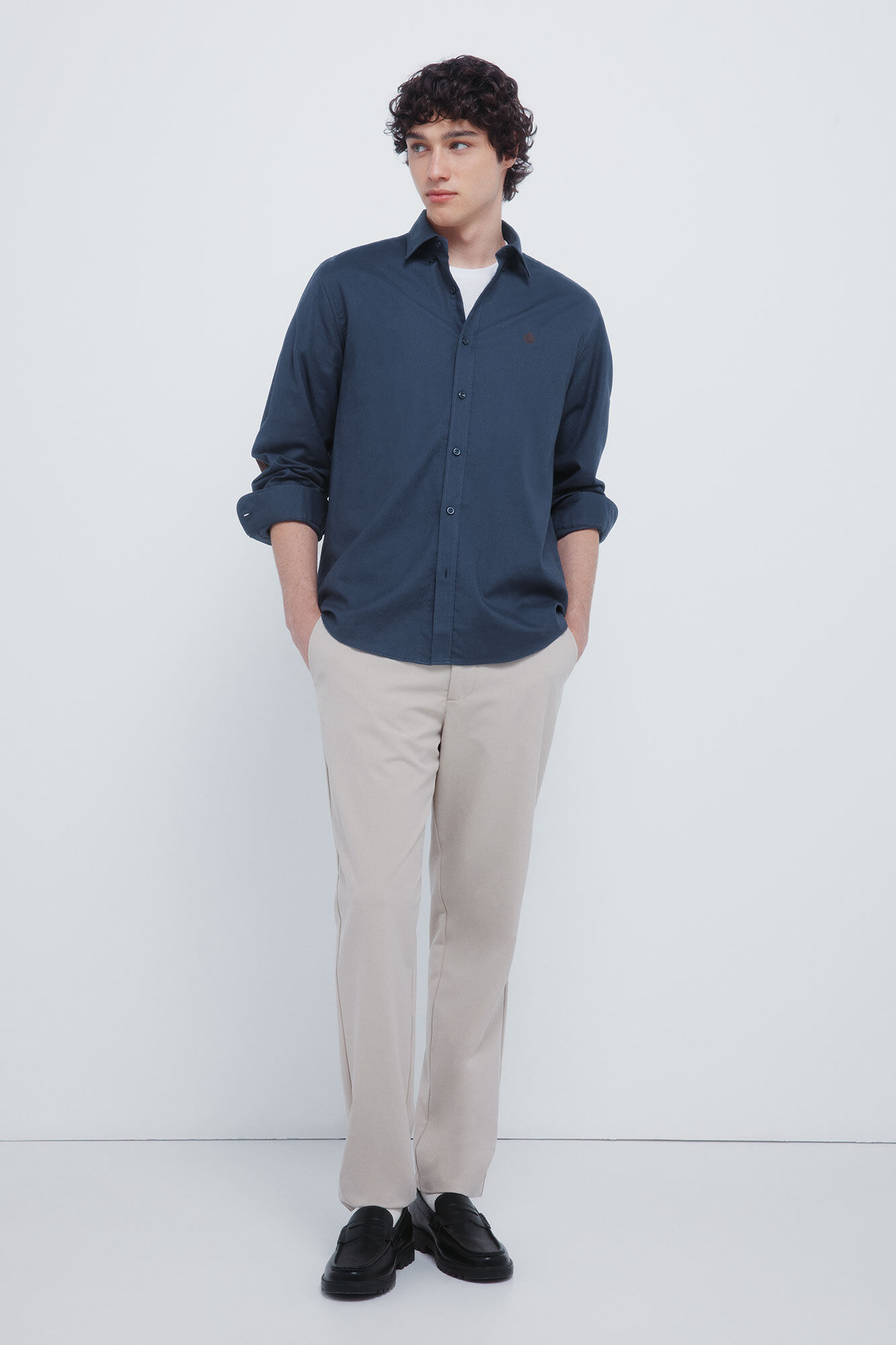 Springfield Camisa de franela con coderas azul indigo