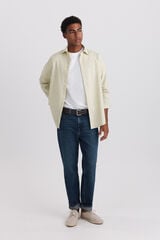 Springfield Camisa de lino a rayas kaki