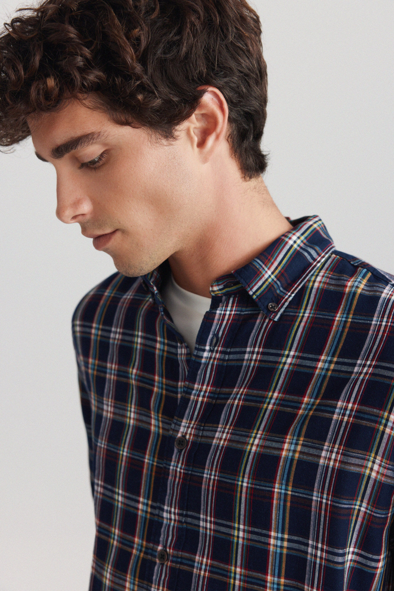 Springfield Camisa de cuadros de tencel y lino azulado