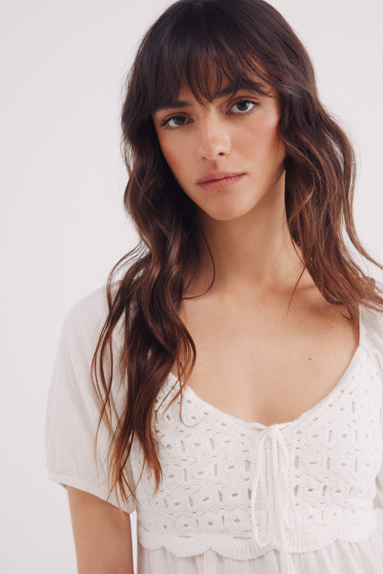 Springfield Vestido corto combinado crochet estampado