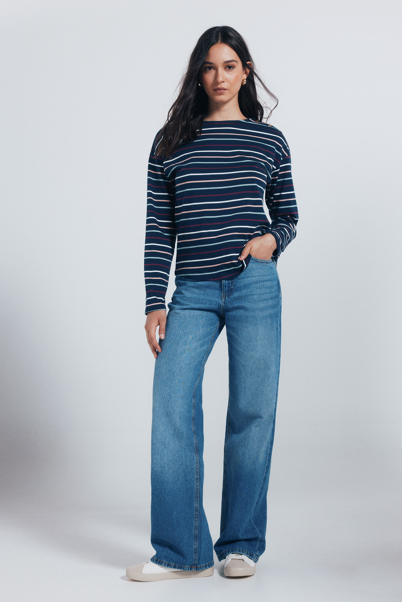 Springfield Playera rayas botones hombro marino