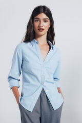 Springfield Camisa oxford cuello abierto azul