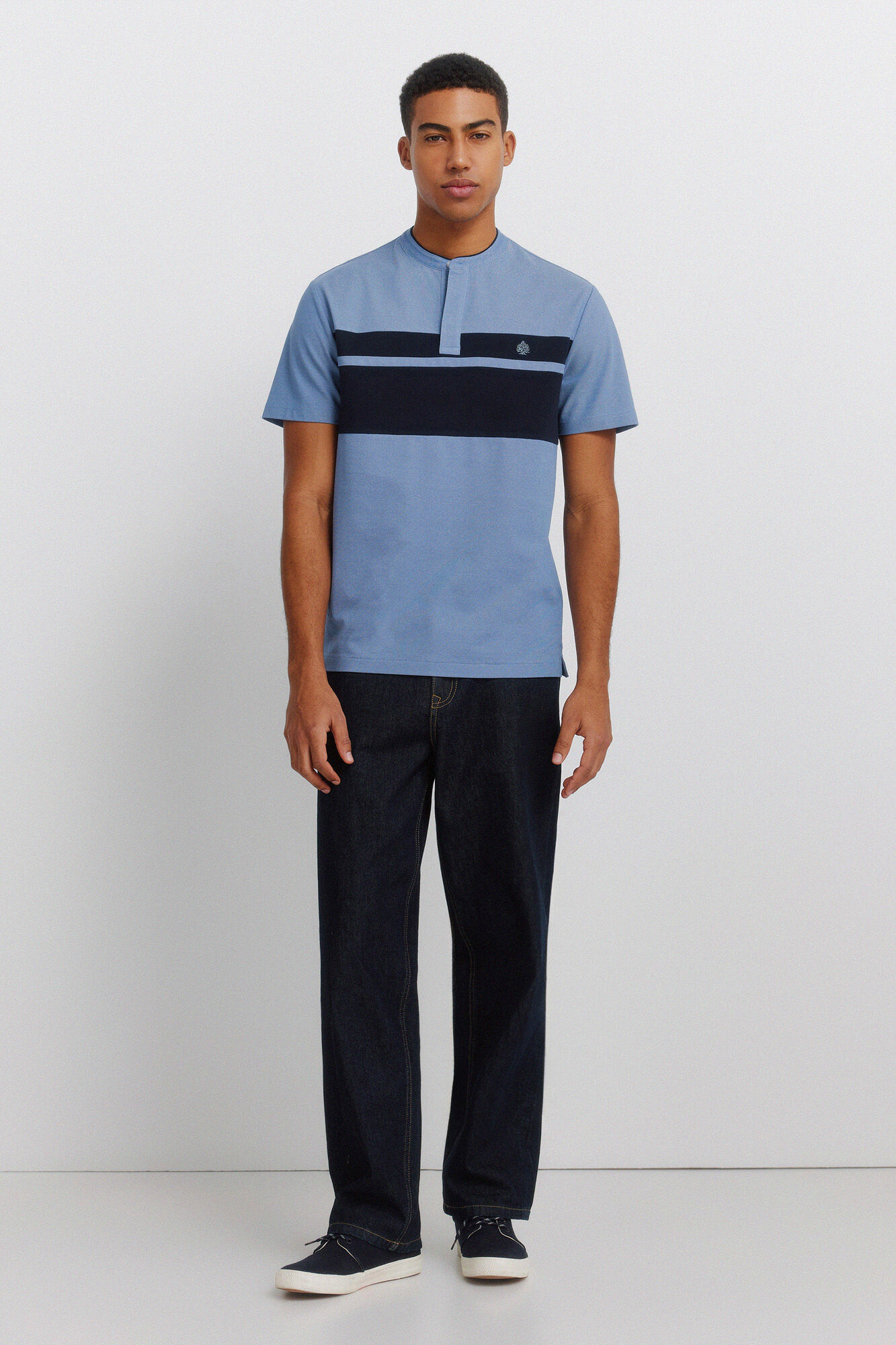 Springfield Polo de piqu&eacute; cuello mao bloque de color slim fit azul