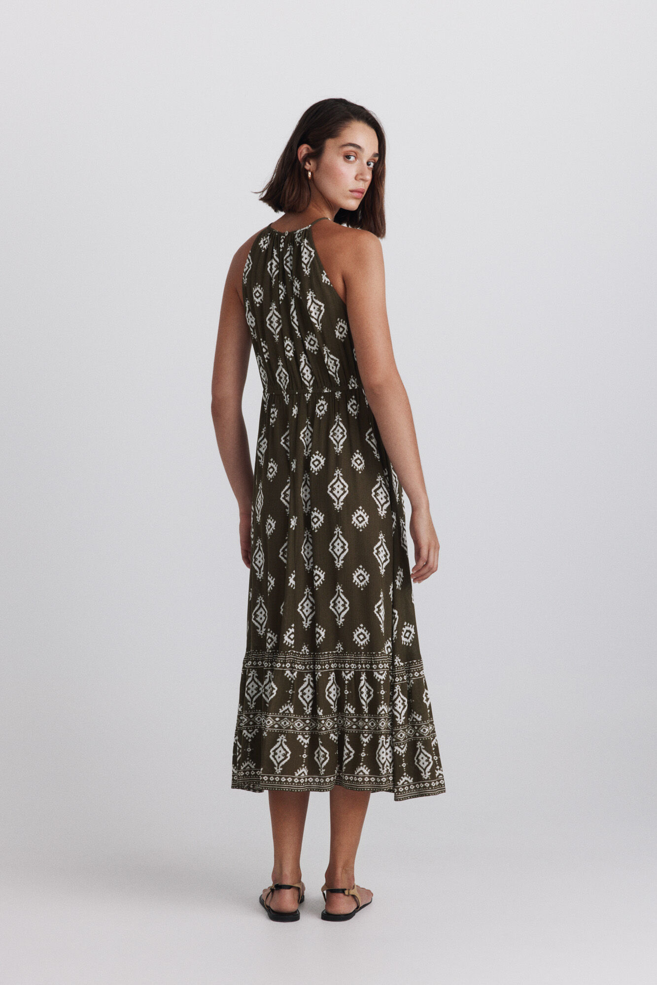 Springfield Vestido halter estampado kaki