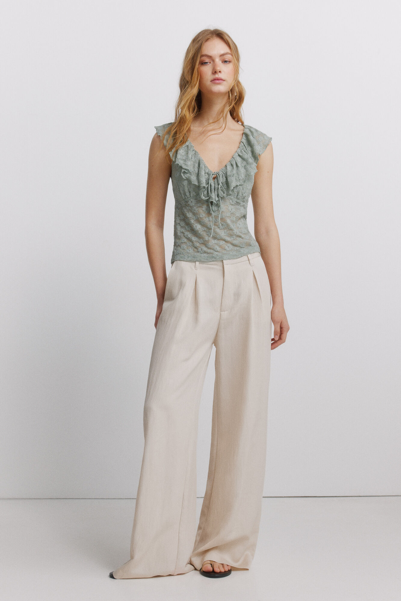 Springfield Top de volantes de encaje verde