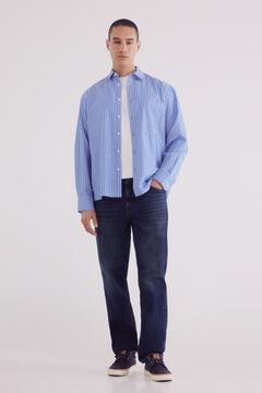 Springfield Camisa boxy fit popelín rayas azul indigo