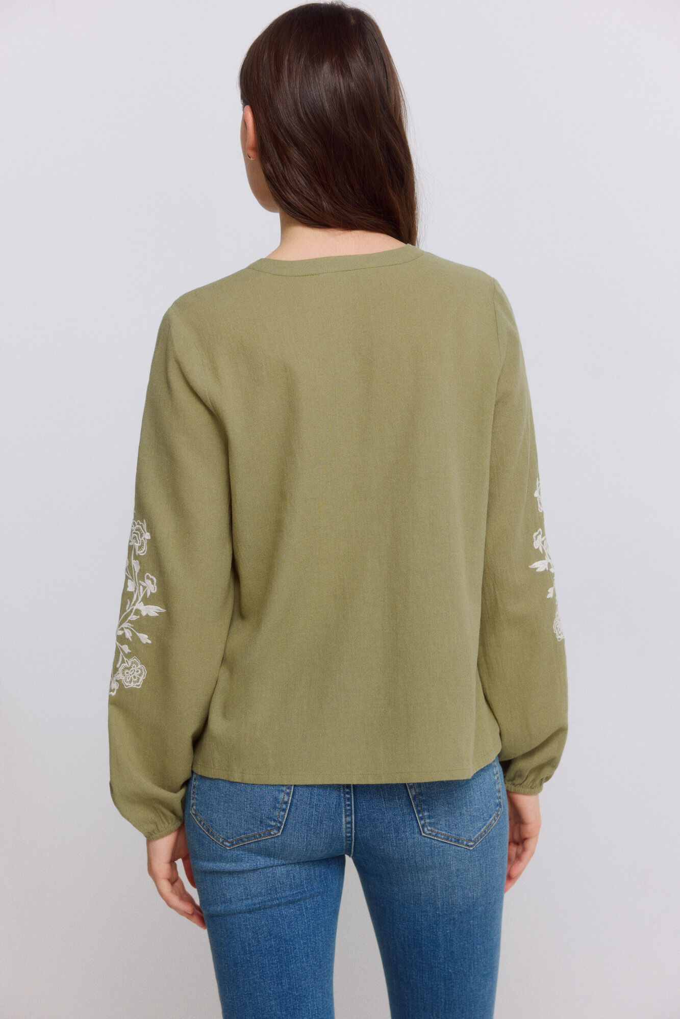 Springfield Blusa rom&aacute;ntica bordada kaki