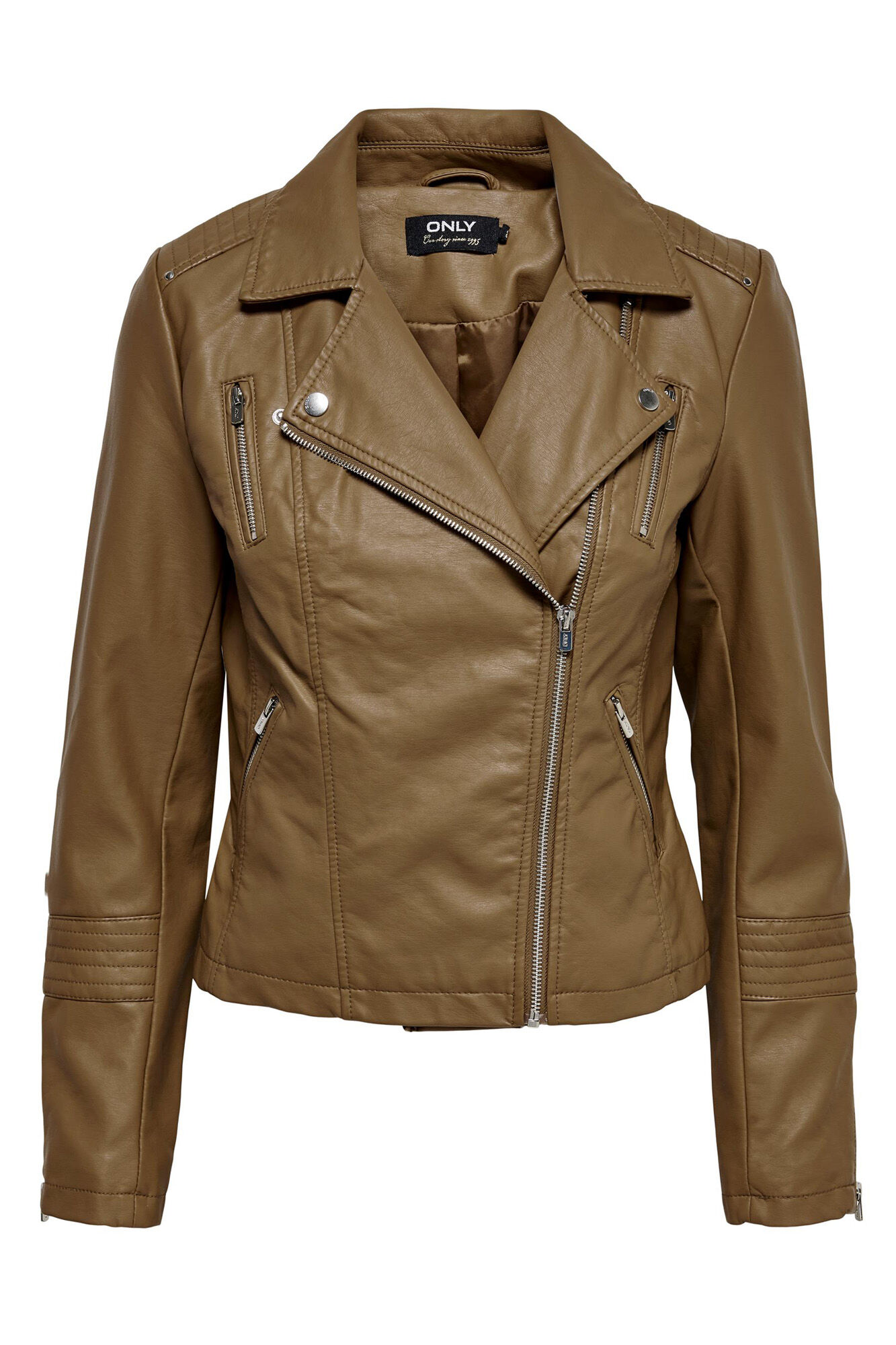 Only Chamarra biker piel vegana caf&eacute;