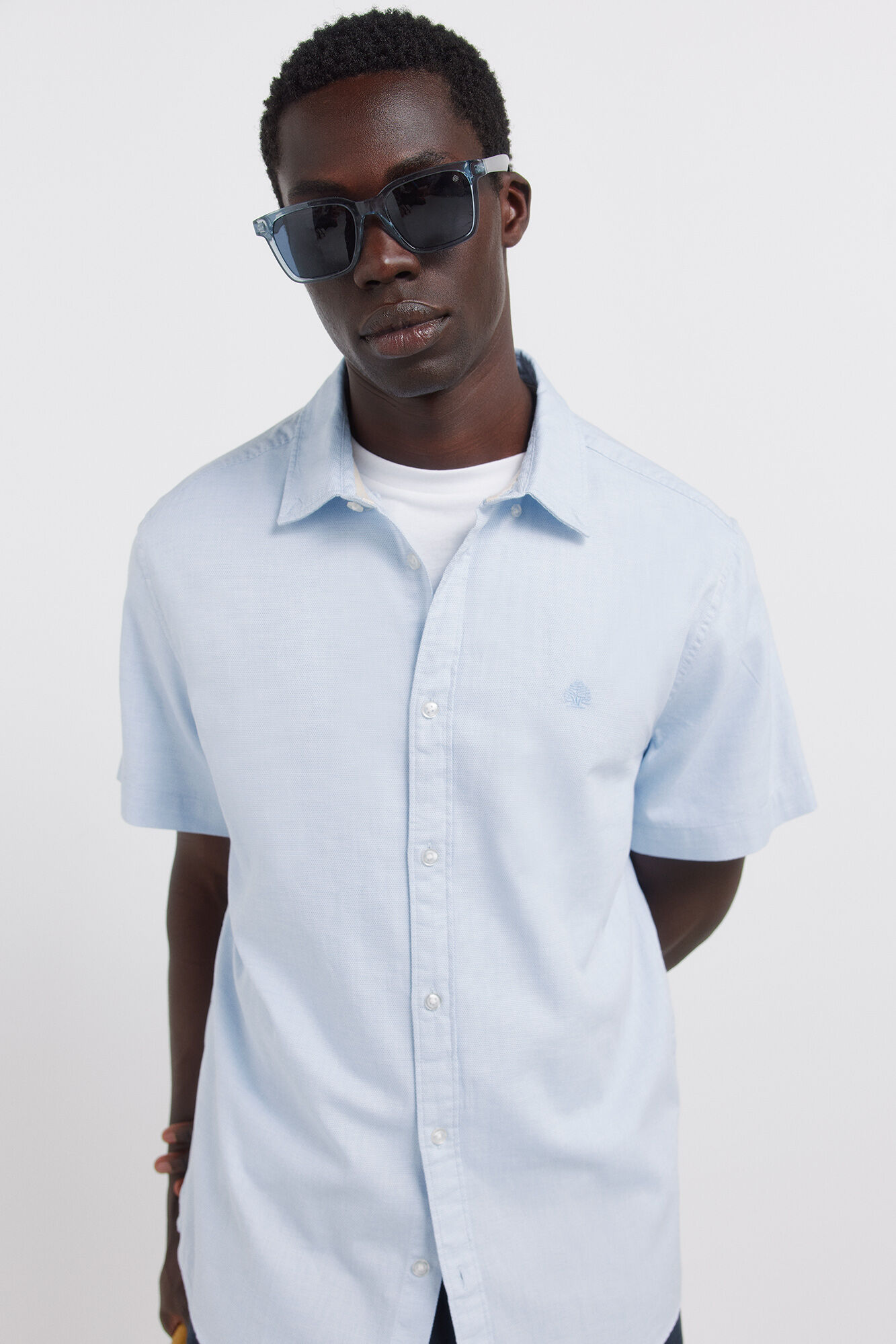 Springfield Camisa de manga corta con estructura bicolor azul