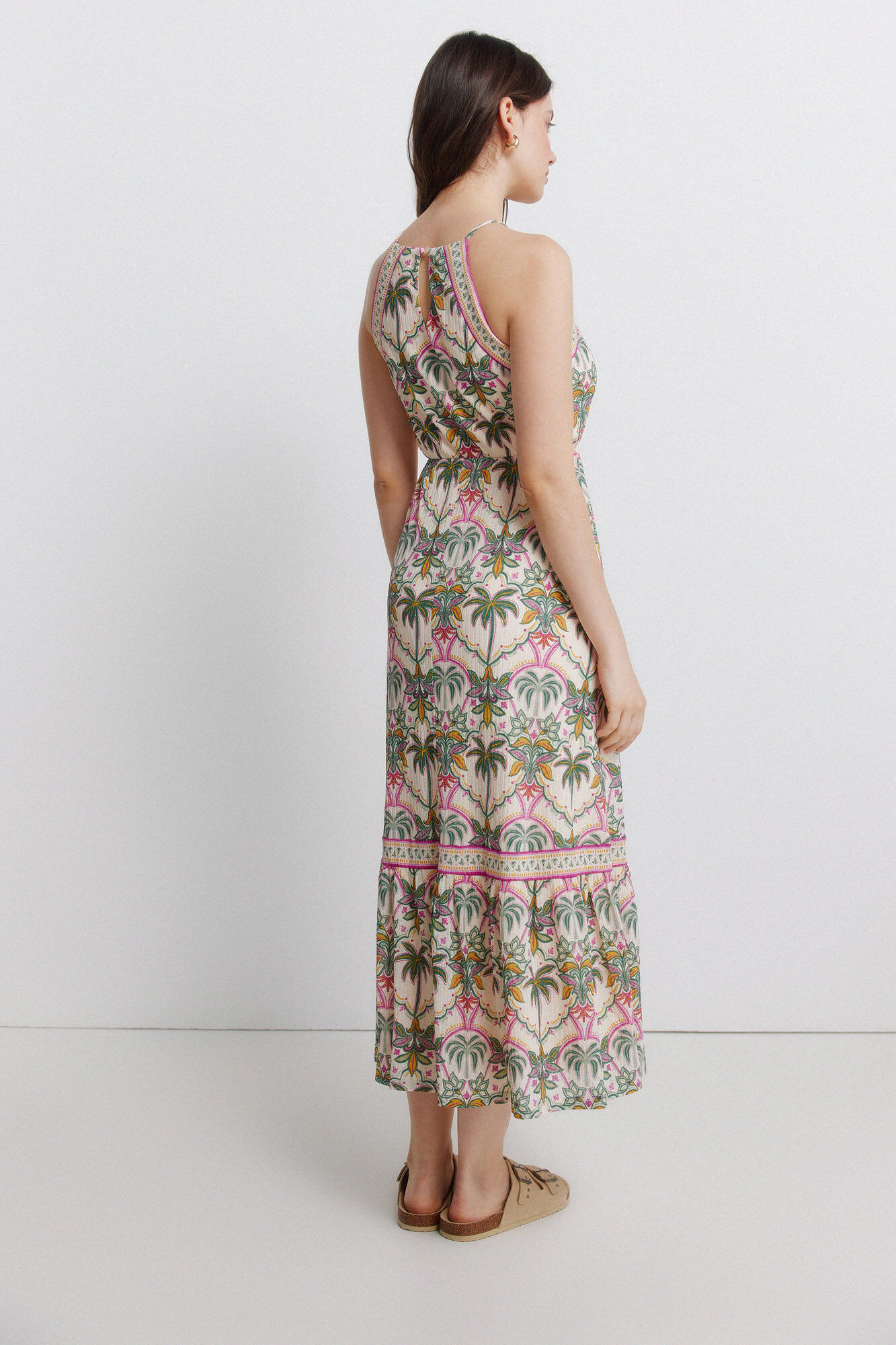 Springfield Vestido cuello halter estampado blanco