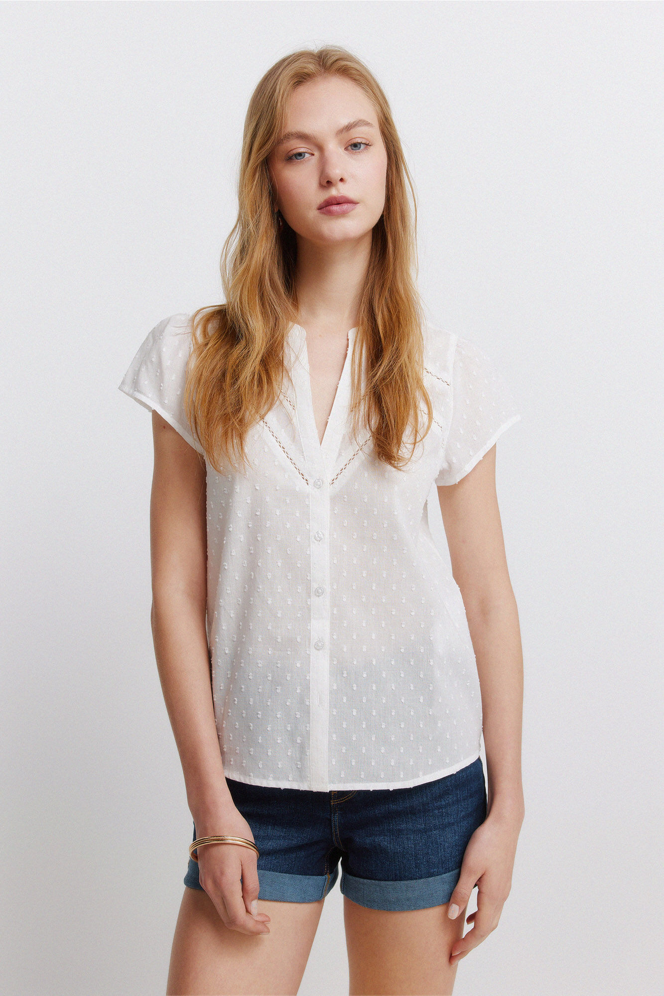 Springfield Blusa de algod&oacute;n con encaje marfil