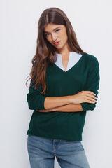 Springfield Playera de cuello combinado verde