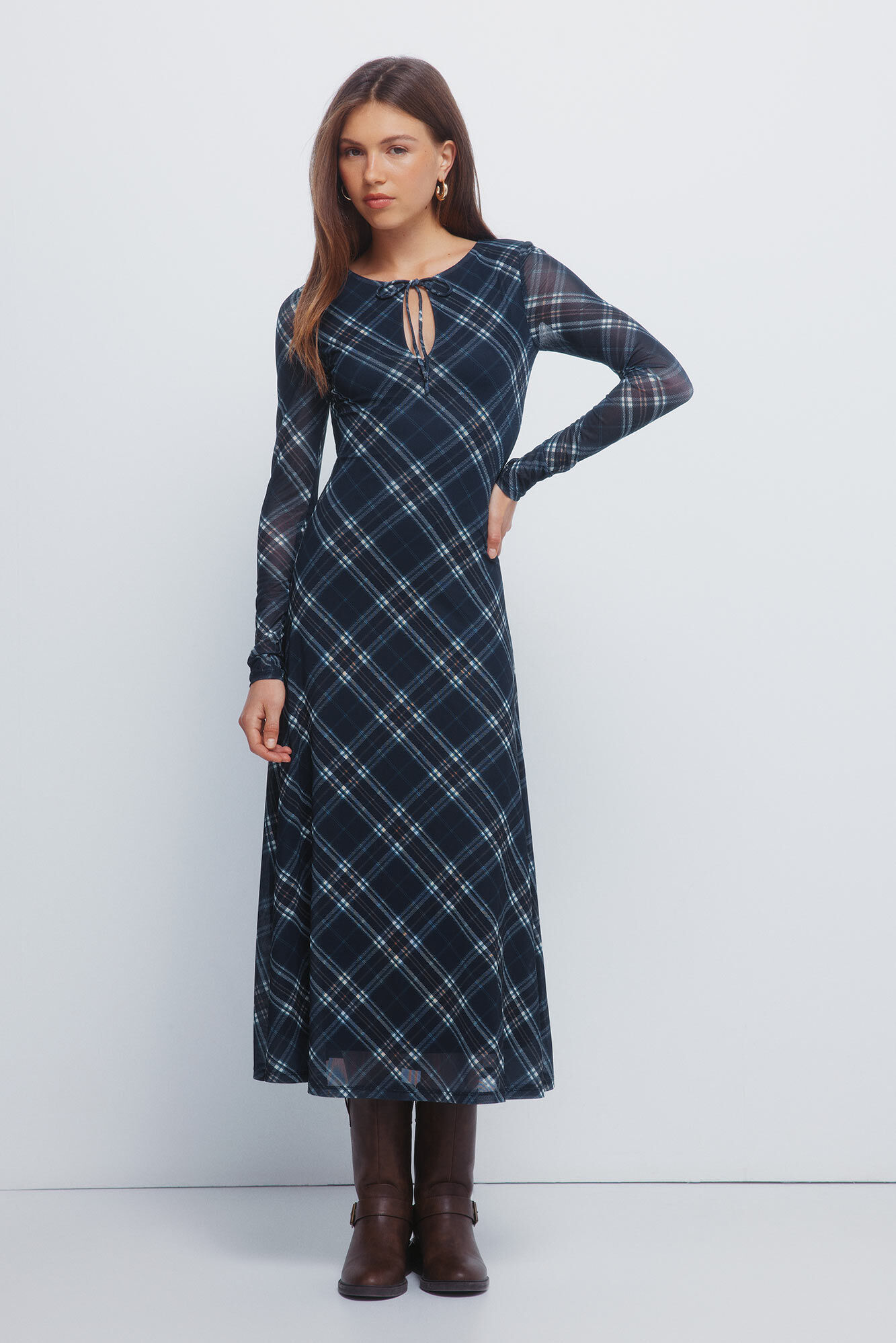 Springfield Vestido midi de gasa a cuadros