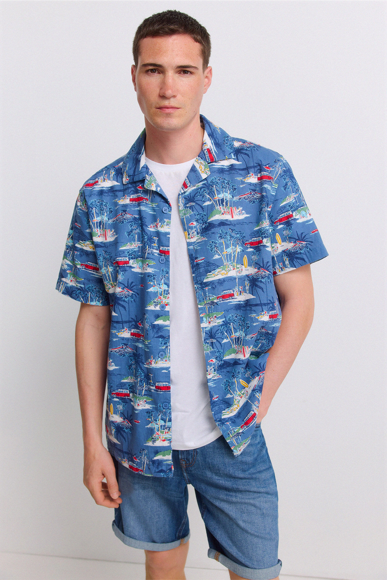 Springfield Camisa de manga corta bowling estampada