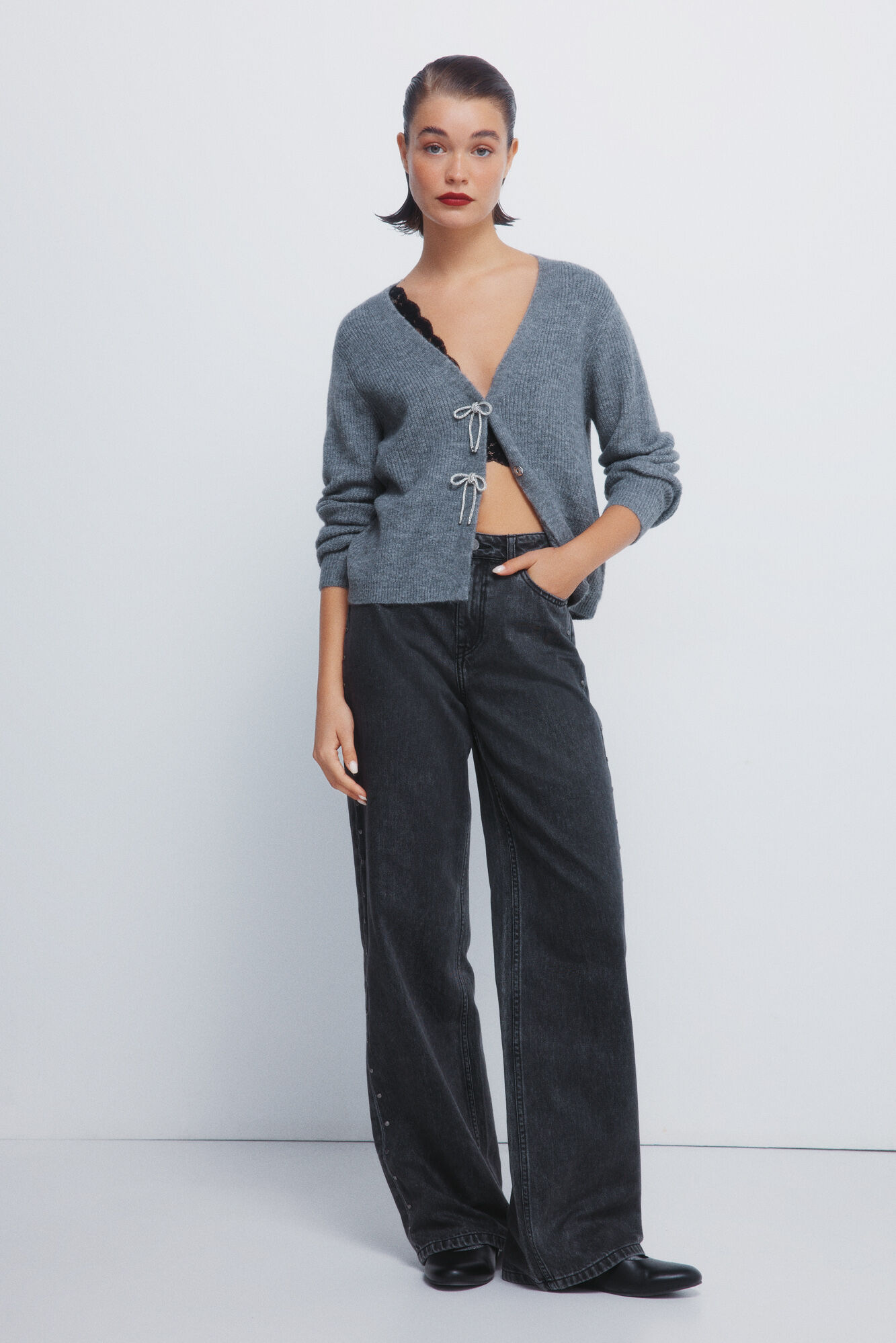 Springfield C&aacute;rdigan con lazos de purpurina gris