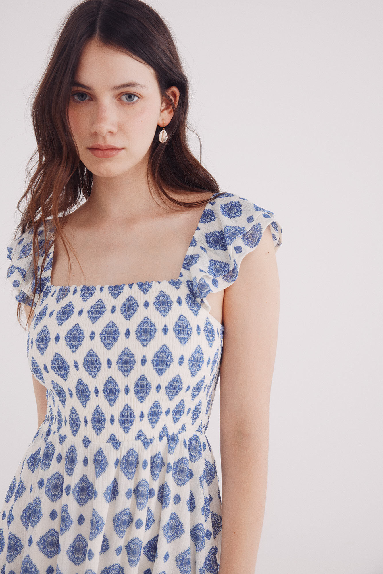 Springfield Vestido corto smock estampado geom&eacute;trico azul