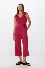 Springfield Jumpsuit escote volante lino/viscosa rosa