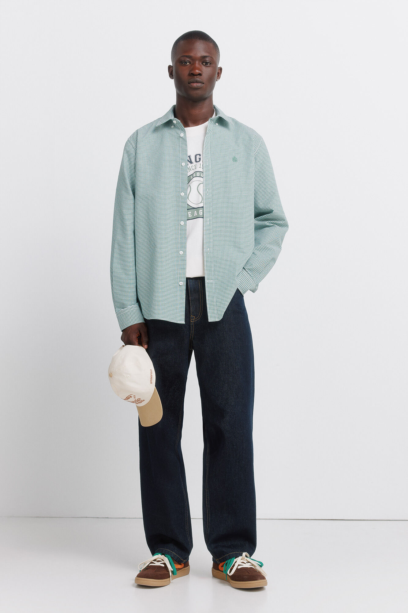 Springfield Camisa oxford vichy sin arrugas verde