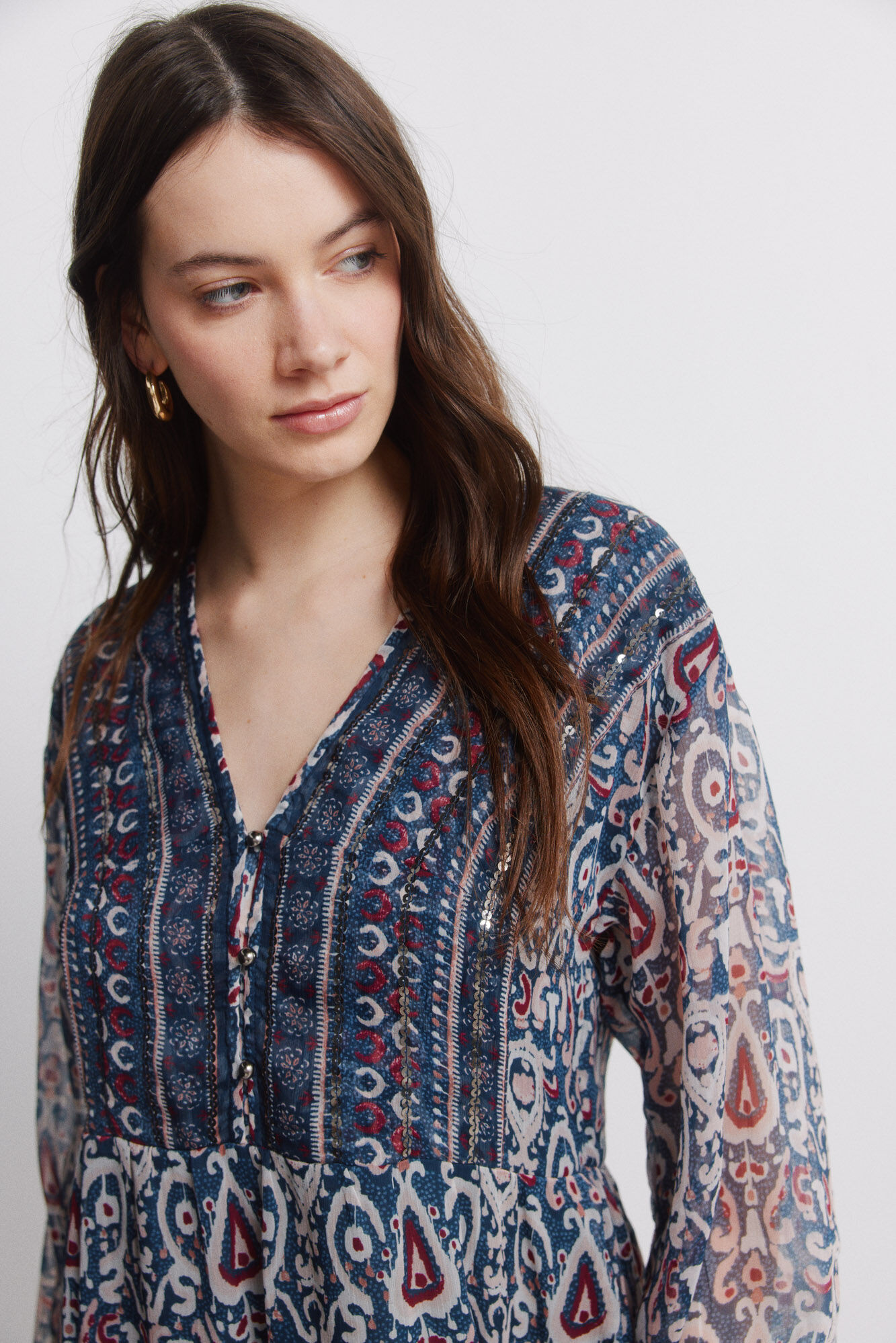 Springfield Vestido corto de gasa con lentejuelas azul