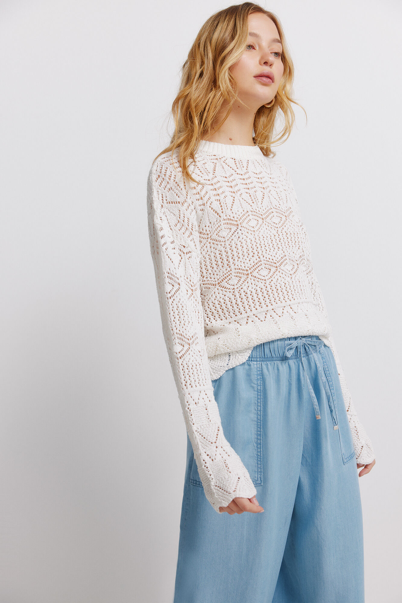 Springfield Pantal&oacute;n de mezclilla de Tencel con cintura el&aacute;stica azul