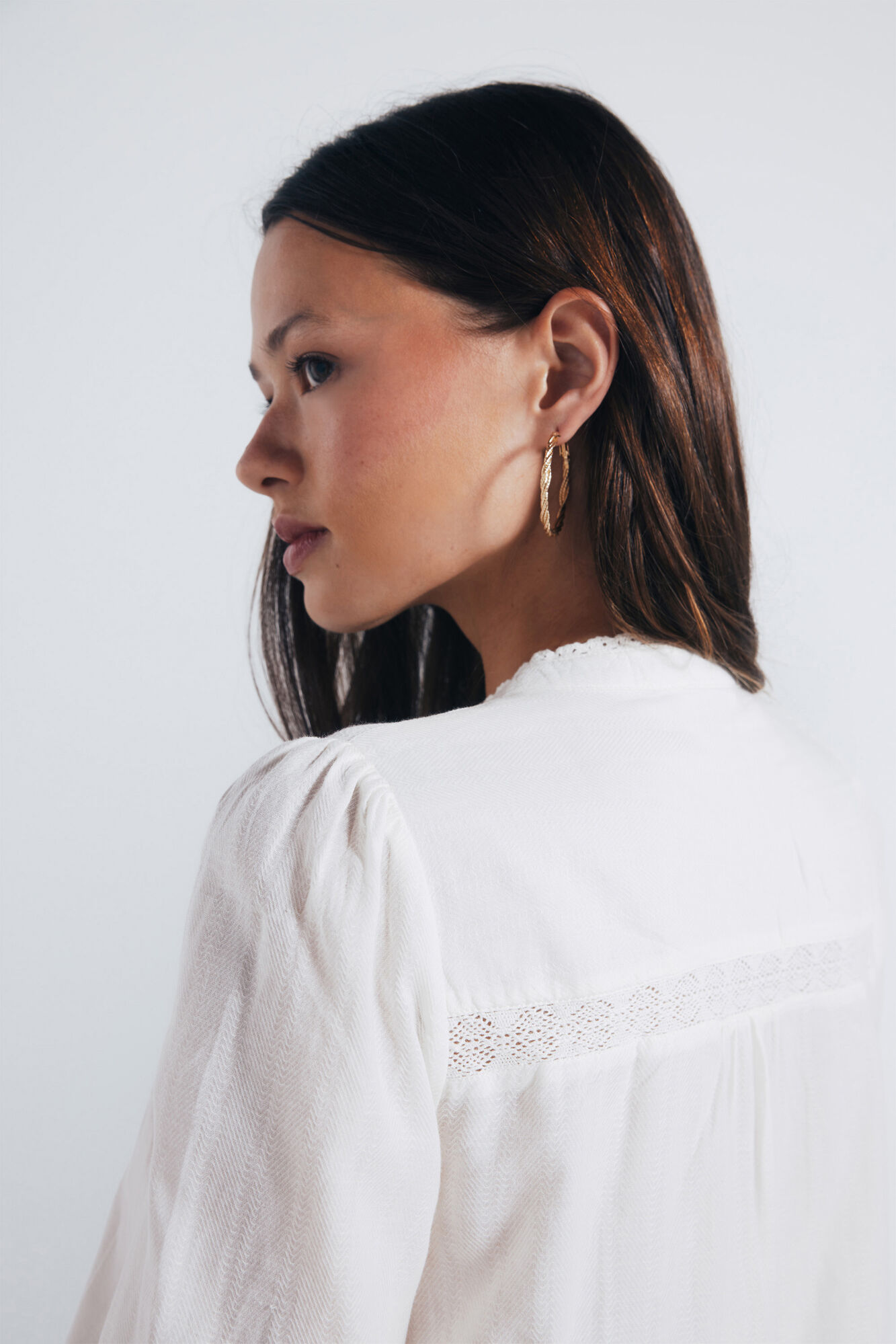 Springfield Blusa lace algod&oacute;n caf&eacute;