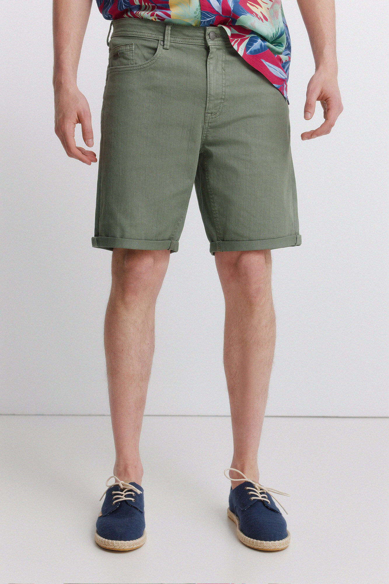 Springfield Bermudas de 5 bolsillos lavadas slim fit verde