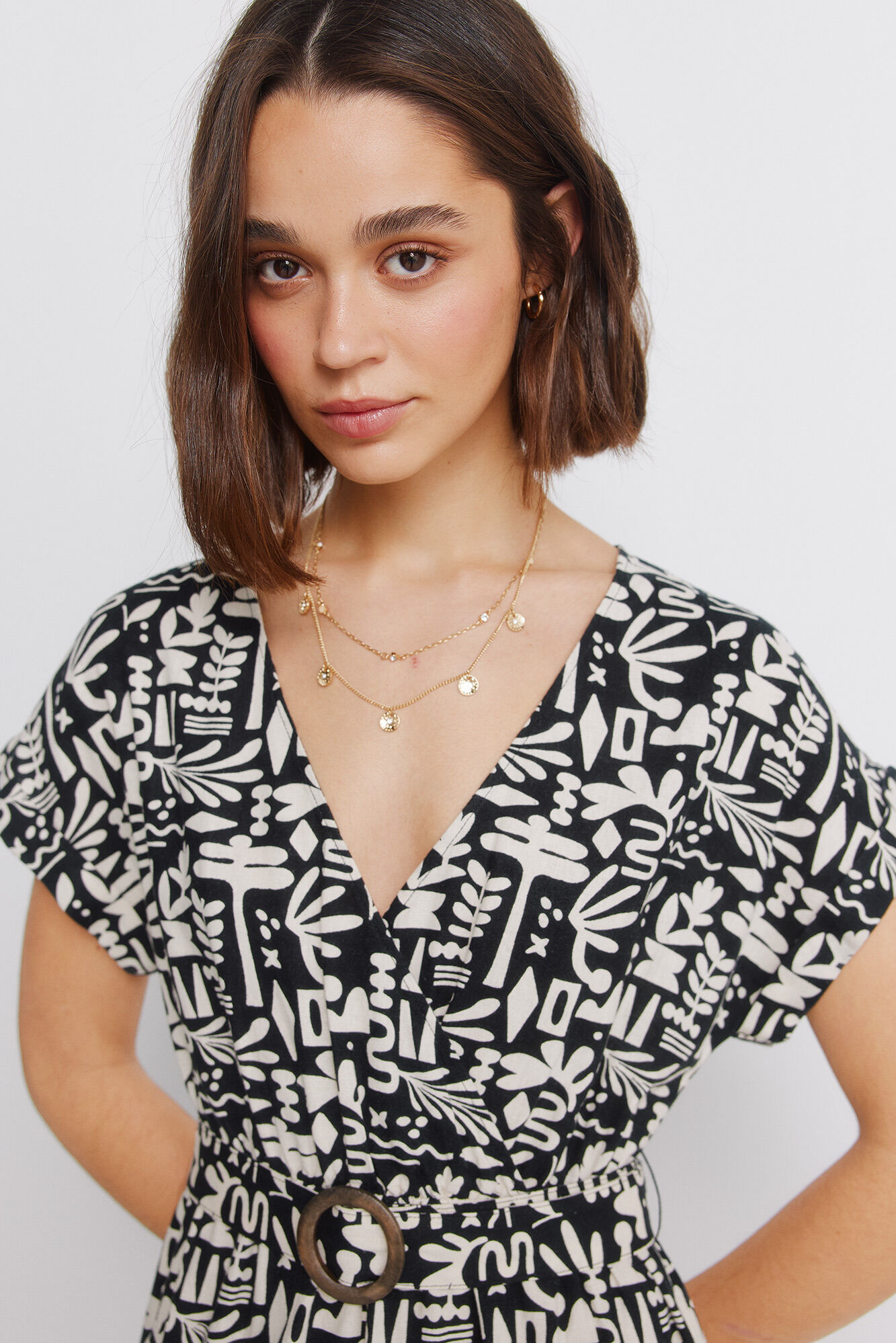 Springfield Vestido cruzado de lino con hebilla