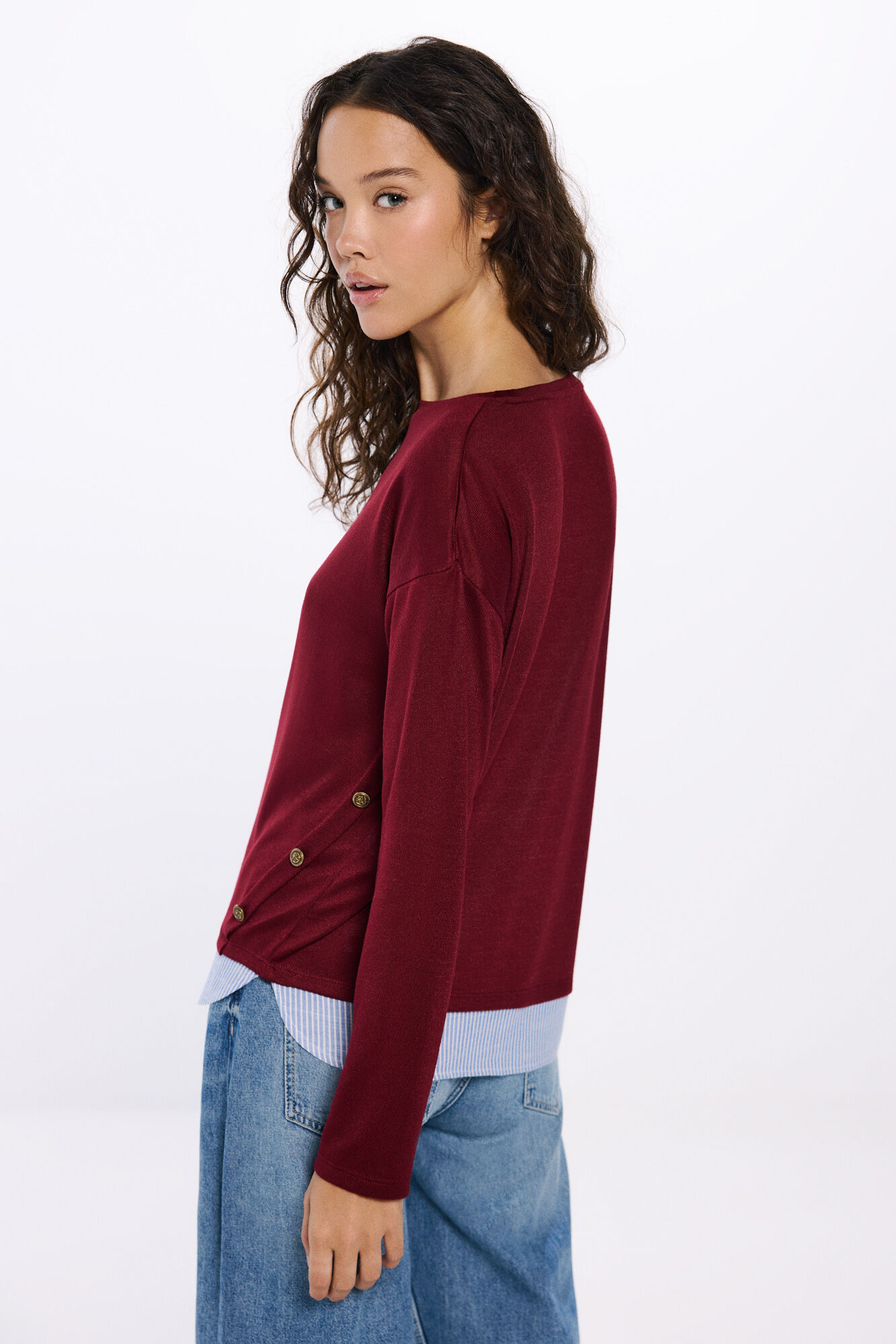 Springfield Playera combinada botones laterales p&uacute;rpura