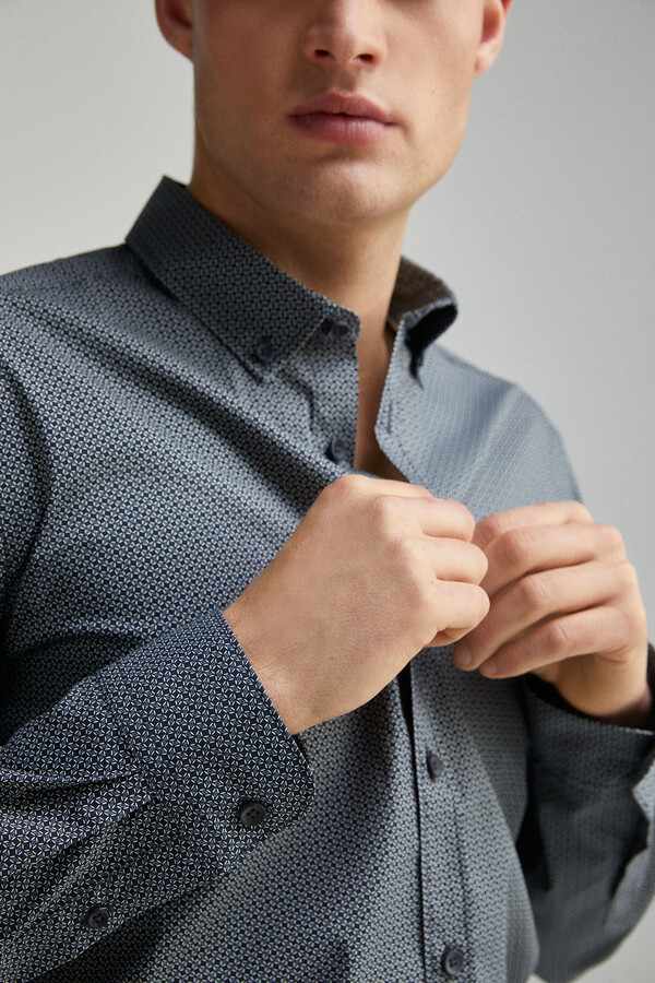 Springfield Camisa popelín micro print easy care azul