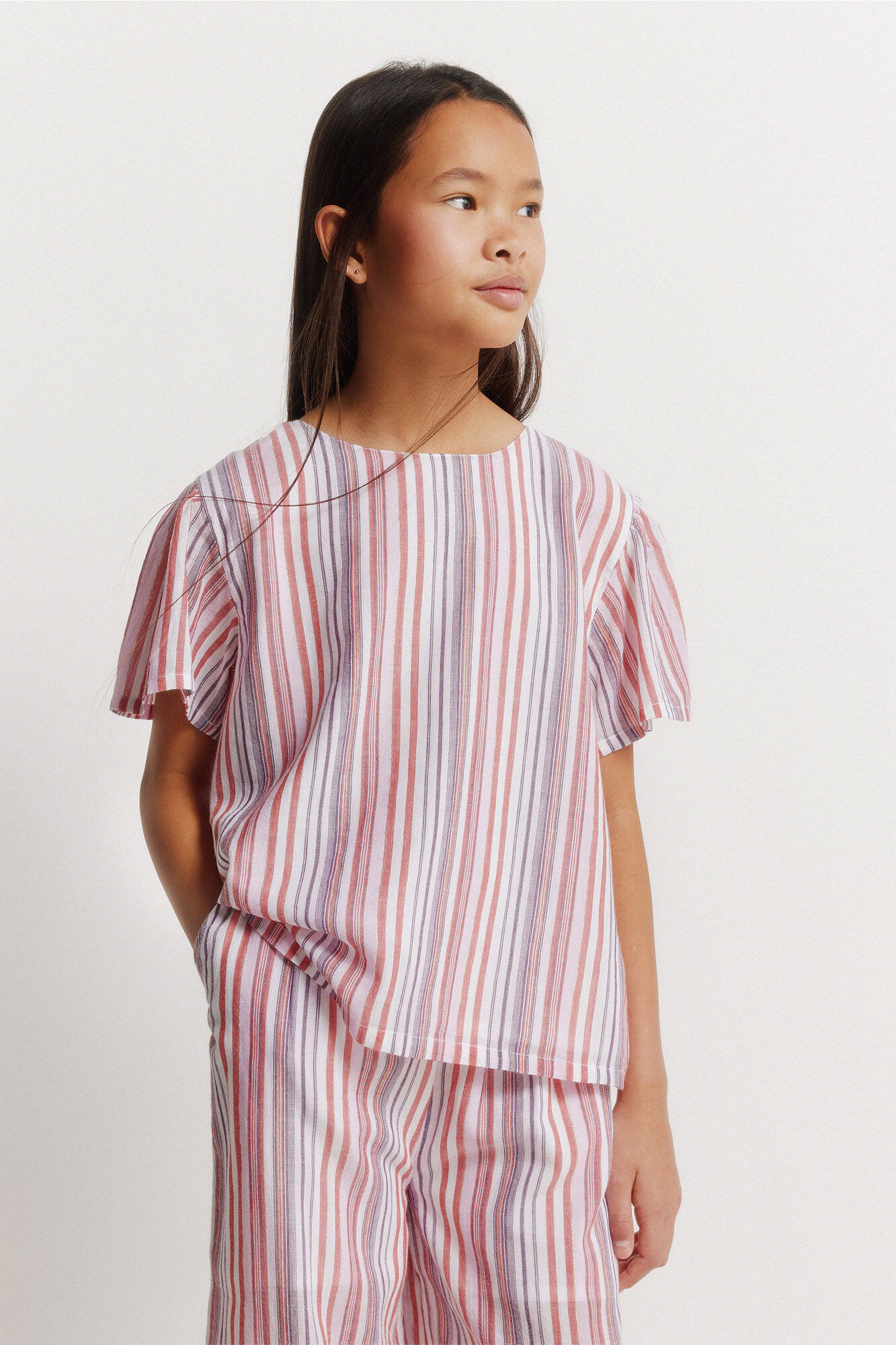 Springfield Kids Blusa manga corta a rayas de lurex para ni&ntilde;a