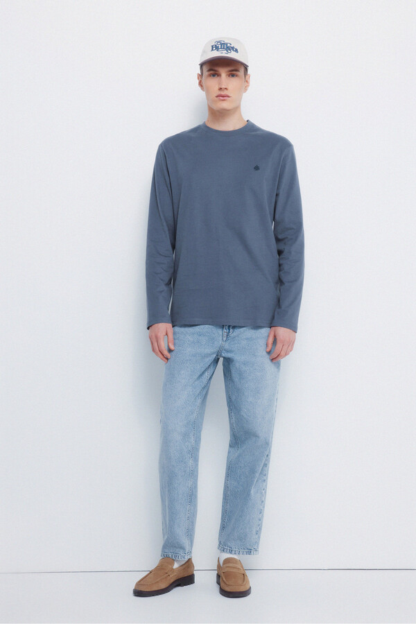 Springfield Playera básica de manga larga con acabado suave. azul tinta