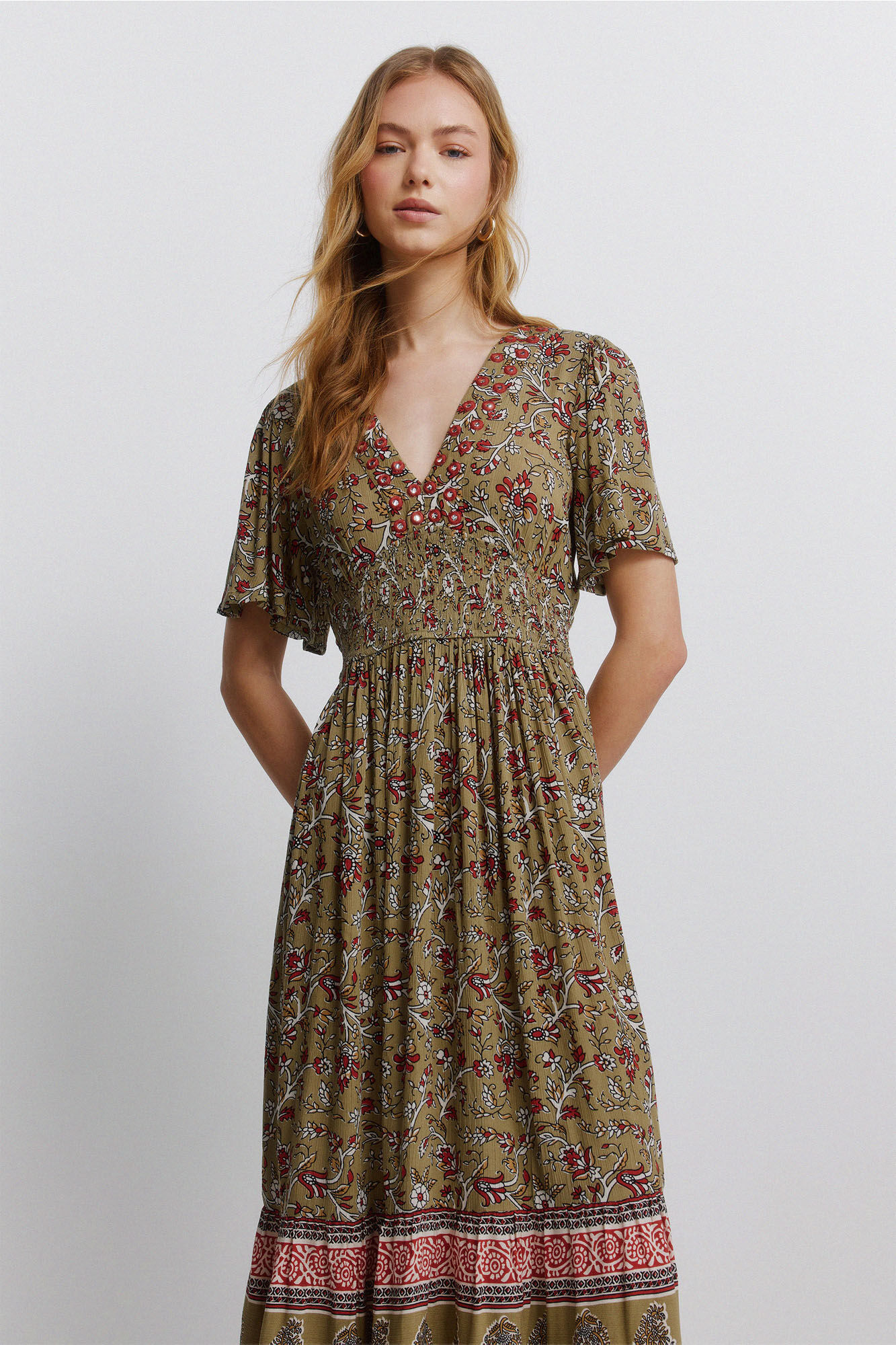 Springfield Vestido con escote de espejitos kaki