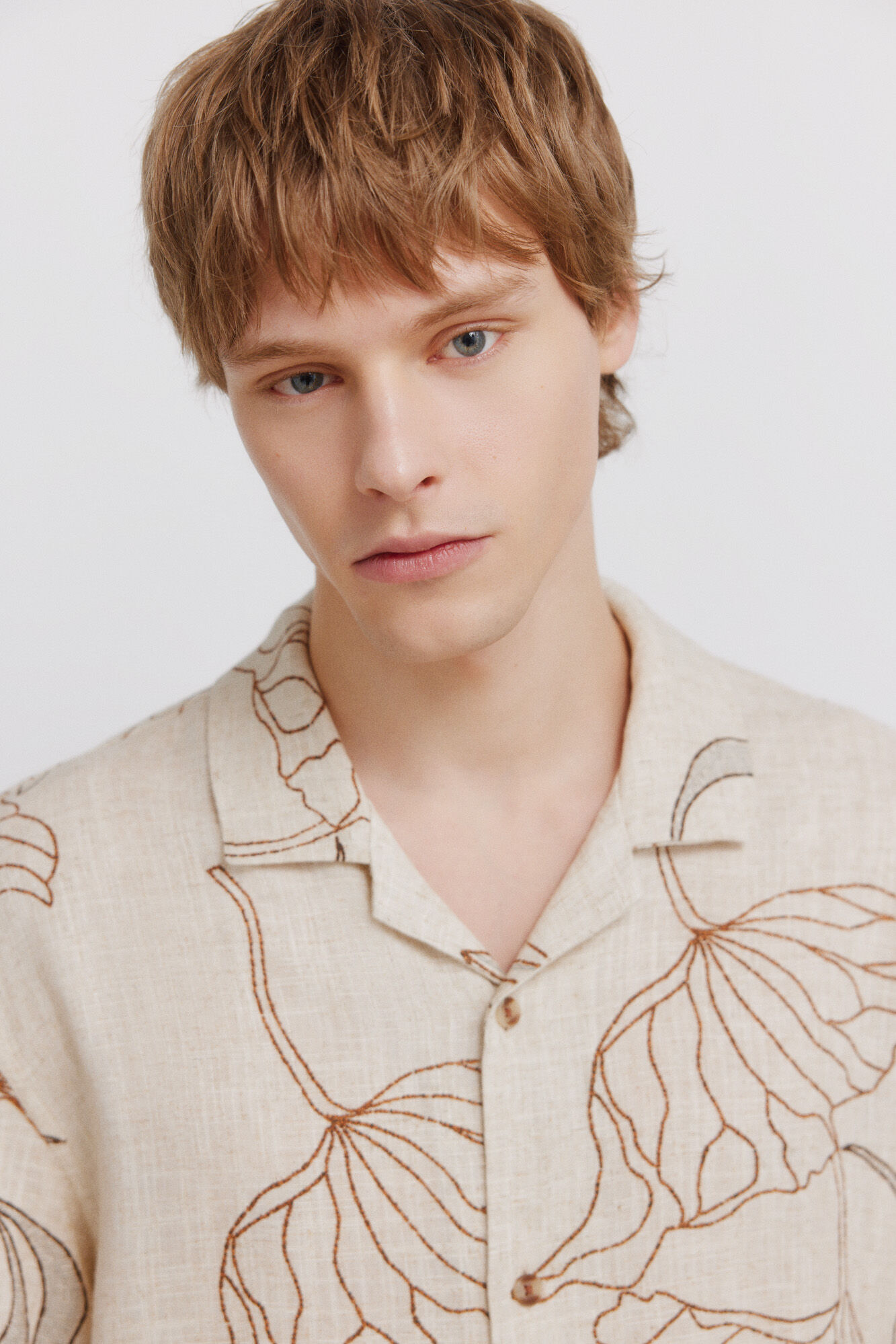 Springfield Camisa de manga corta estampada de lino y viscosa beige