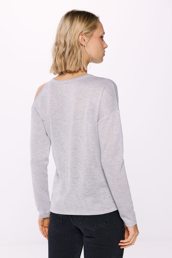 Springfield Playera abertura hombro lurex gris