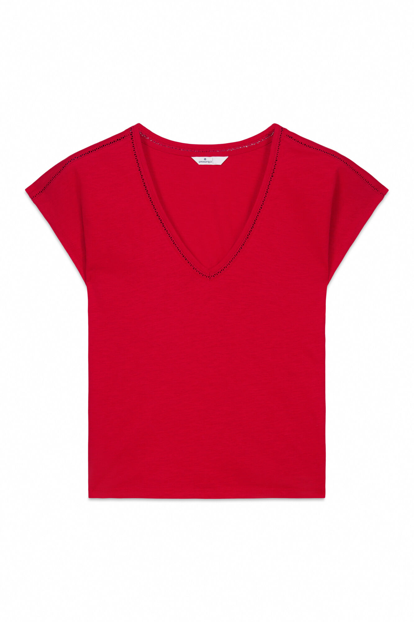 Springfield Playera escote en pico de encaje rojo