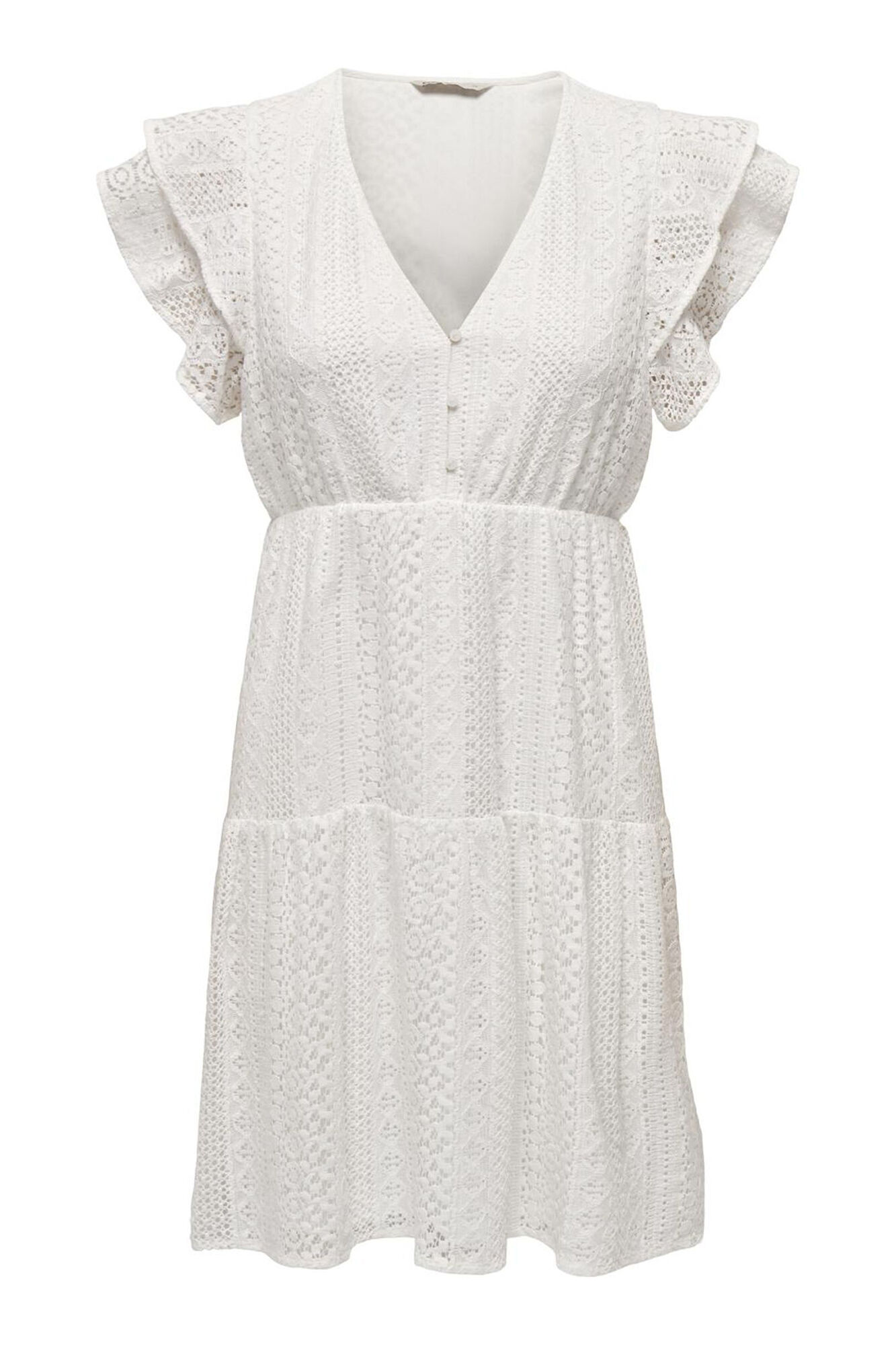 Only Vestido corto escote pico encaje natural