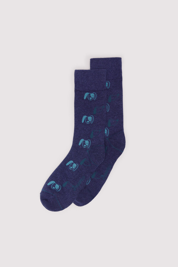 Springfield Calcetín jacquard caras perros azulado